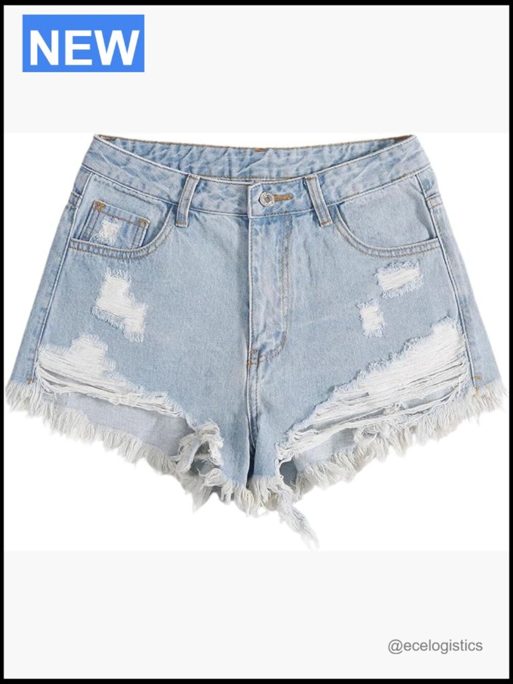High Waisted Ripped Raw Hem Jean Shorts Denim Streetwear